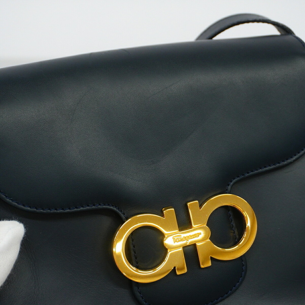 Salvatore Ferragamo Gancini Leather Shoulder Bag, Navy, Women's - Picture 11 of 12